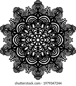 
patrón de arte de mandala geométrica con flores negras