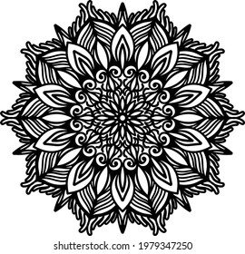
patrón de arte de mandala geométrica con flores negras