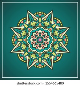 Geometric Mandala Colorful Template, Mozaic Background