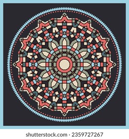 Geometric mandala coloring book. Ornamental detailed mandala in vector. Coloring book page. Large size; meditative drawing. Circle ornament.