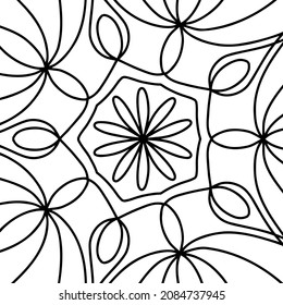 Geometric mandala coloring book page. Beautiful relax dud black and white ornament. Large size, meditative drawing. 