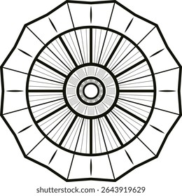 Geometric Mandala with Concentric Radial Pattern in Black and White