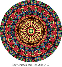 Geometric Mandala Design Featuring Radiating Patterns and Vibrant Colors