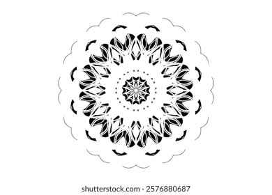 Geometric Mandala Design with Star Shaped Motif and Stylized Organic Patterns	
