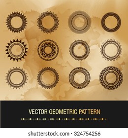 Geometric mandala element made in vector. Vintage decorative elements. Watercolor background. Islam, Arabic, Indian, Tribal motifs. 