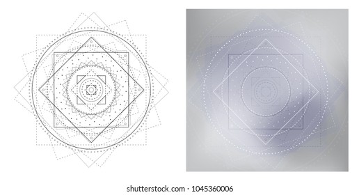 Geometric mandala and gray square template. Round pattern for coloring book.