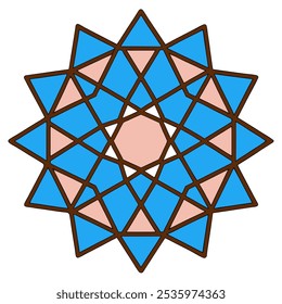 Mandala geométrico con patrones intrincados, ideal para arte de pared, pegatinas, tarjetas, textiles y proyectos de atención plena. Disponible en EPS y JPG para una fácil personalización.