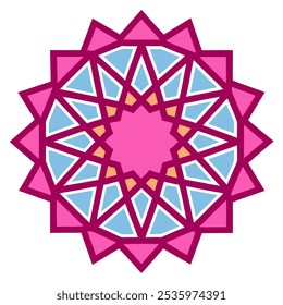 Mandala geométrico con patrones intrincados, ideal para arte de pared, pegatinas, tarjetas, textiles y proyectos de atención plena. Disponible en EPS y JPG para una fácil personalización.