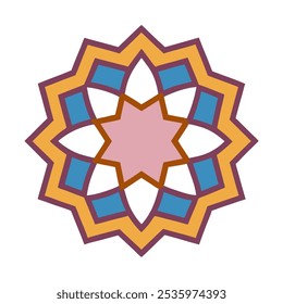 Geometric mandala with intricate patterns, ideal for wall art, stickers, cards, textiles, and mindfulness projects. Available in EPS and JPG for easy customization.