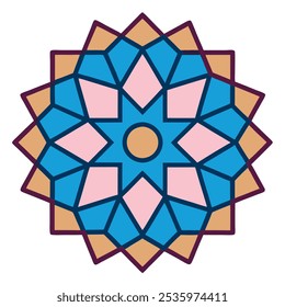 Mandala geométrico con patrones intrincados, ideal para arte de pared, pegatinas, tarjetas, textiles y proyectos de atención plena. Disponible en EPS y JPG para una fácil personalización.