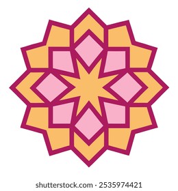 Mandala geométrica com padrões intrincados, ideal para arte de parede, adesivos, cartões, têxteis e projetos de atenção plena. Disponível em EPS e JPG para fácil personalização.