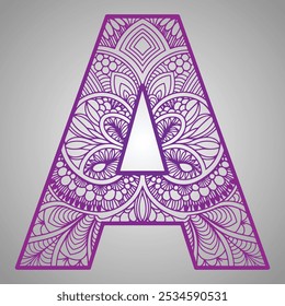 Geometric Mandala Letter A on a Gray Background