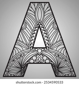 Geometric Mandala Letter A on a Gray Background