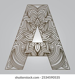 Geometric Mandala Letter A on a Gray Background