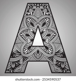 Geometric Mandala Letter A on a Gray Background