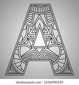 Geometric Mandala Letter A on a Gray Background