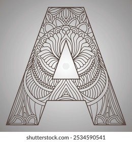 Geometric Mandala Letter A on a Gray Background