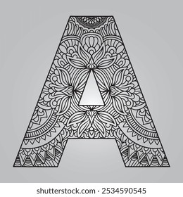 Geometric Mandala Letter A on a Gray Background