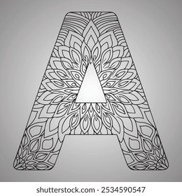 Geometric Mandala Letter A on a Gray Background