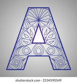 Geometric Mandala Letter A on a Gray Background