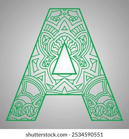 Geometric Mandala Letter A on a Gray Background