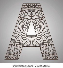 Geometric Mandala Letter A on a Gray Background