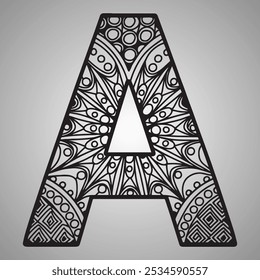 Geometric Mandala Letter A on a Gray Background