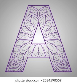 Geometric Mandala Letter A on a Gray Background