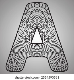 Geometric Mandala Letter A on a Gray Background