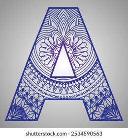 Geometric Mandala Letter A on a Gray Background