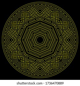 Geometric mandala of octagonal star on black background. Perfect for packaging, greetings, promotion, background, printing, etc.