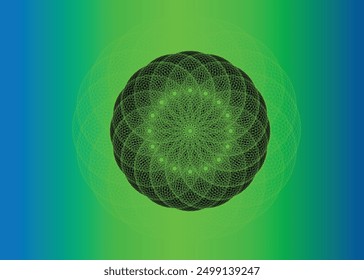 "Geometric Mandala on Gradient Background – Intricate Green Pattern with Symmetrical Design, Mesmerizing Abstract Art, Perfect for Meditation Themes, Wall Art, Digital Projects, background