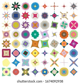 Geometric mandala / ornament / decoration symbol, icon. Splotch, blob shape. simple, basic circular, concentric abstract design element. Lotus, floral motif. Multi-color, colorful, colored version