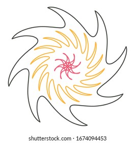 Geometric mandala / ornament / decoration symbol, icon. Simple, basic circular, concentric abstract design element. Lotus, floral motif (Colorful, multi-color lined, outline version)