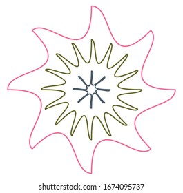 Geometric mandala / ornament / decoration symbol, icon. Simple, basic circular, concentric abstract design element. Lotus, floral motif (Colorful, multi-color lined, outline version)
