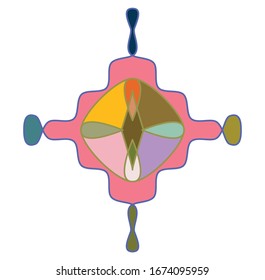 geometric mandala / ornament / decoration symbol, icon. simple, basic mottle circular, concentric abstract design element. lotus, floral motif. multi-color, colorful outline, line version series