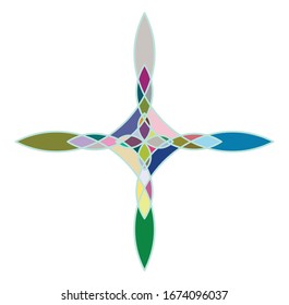 geometric mandala / ornament / decoration symbol, icon. simple, basic mottle circular, concentric abstract design element. lotus, floral motif. multi-color, colorful outline, line version series