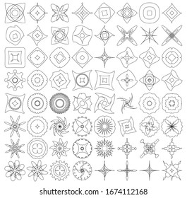 Geometric mandala / ornament / decoration symbol, icon. Simple, basic circular and concentric abstract design element. Lotus, floral motif (Lined, outline version) (Outlines are not expanded)