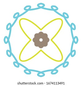 Geometric mandala / ornament / decoration symbol, icon. Simple, basic circular, concentric abstract design element. Lotus, floral motif (Colorful, multi-color thick lined, outline version)