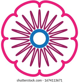 Geometric mandala / ornament / decoration symbol, icon. Simple, basic circular, concentric abstract design element. Lotus, floral motif (Colorful, multi-color thick lined, outline version)