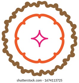 Geometric mandala / ornament / decoration symbol, icon. Simple, basic circular, concentric abstract design element. Lotus, floral motif (Colorful, multi-color thick lined, outline version)