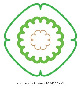 Geometric mandala / ornament / decoration symbol, icon. Simple, basic circular, concentric abstract design element. Lotus, floral motif (Colorful, multi-color thick lined, outline version)
