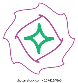 Geometric mandala / ornament / decoration symbol, icon. Simple, basic circular, concentric abstract design element. Lotus, floral motif (Colorful, multi-color thick lined, outline version)