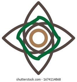 Geometric mandala / ornament / decoration symbol, icon. Simple, basic circular, concentric abstract design element. Lotus, floral motif (Colorful, multi-color thick lined, outline version)