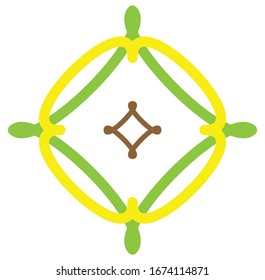 Geometric mandala / ornament / decoration symbol, icon. Simple, basic circular, concentric abstract design element. Lotus, floral motif (Colorful, multi-color thick lined, outline version)