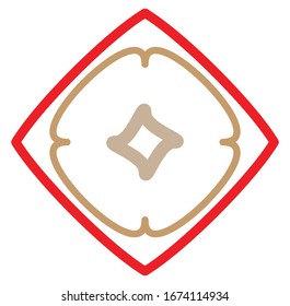Geometric mandala / ornament / decoration symbol, icon. Simple, basic circular, concentric abstract design element. Lotus, floral motif (Colorful, multi-color thick lined, outline version)