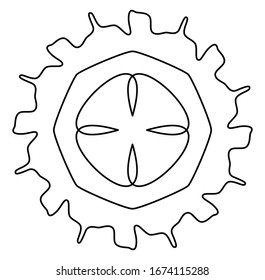 Geometric mandala / ornament / decoration symbol, icon. Simple, basic circular and concentric abstract design element. Lotus, floral motif (Lined, outline version) (Outlines are not expanded)