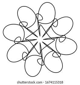 Geometric mandala / ornament / decoration symbol, icon. Simple, basic circular and concentric abstract design element. Lotus, floral motif (Lined, outline version) (Outlines are not expanded)