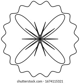 Geometric mandala / ornament / decoration symbol, icon. Simple, basic circular and concentric abstract design element. Lotus, floral motif (Lined, outline version) (Outlines are not expanded)