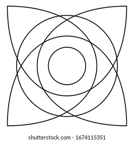 Geometric mandala / ornament / decoration symbol, icon. Simple, basic circular and concentric abstract design element. Lotus, floral motif (Lined, outline version) (Outlines are not expanded)